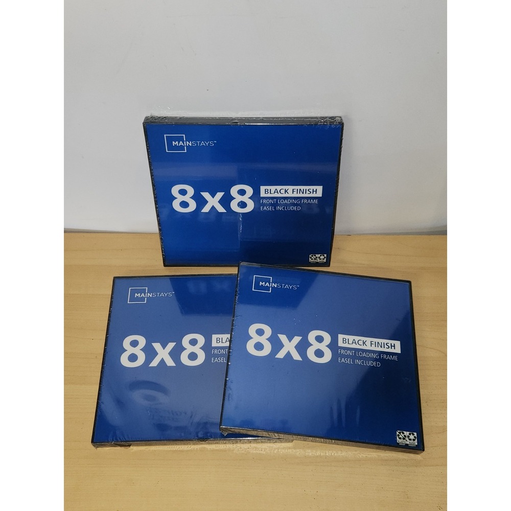3 Pack Mainstays 8 x 8 Inch Black Finish Front Loading Picture Frames~NEW